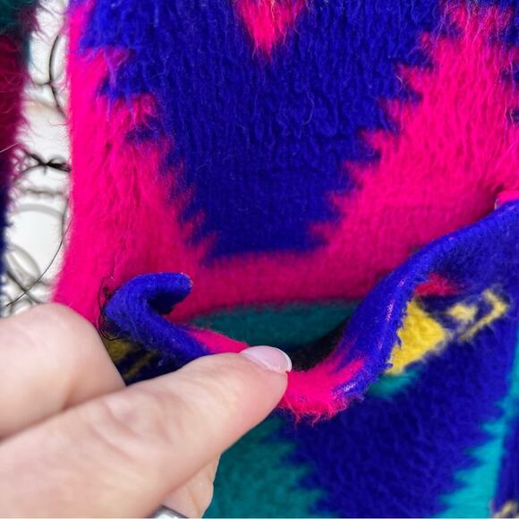 Vintage 90s DWSF Oversized Southwest Boho Aztec Fleece Blazer - Picture 5 of 7